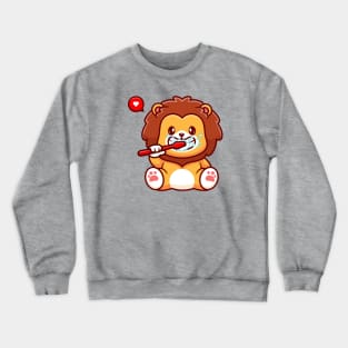 Cute Lion Brushing Teeth Cartoon Crewneck Sweatshirt